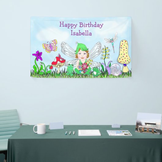 Gepersonaliseerde Happy Birthday Sprookjesthema Spandoek (Beurs)