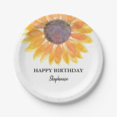 Gepersonaliseerde Happy Birthday Sunflower Paper B Papieren Bordje (Voorkant)