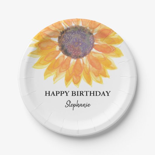 Gepersonaliseerde Happy Birthday Sunflower Paper B Papieren Bordje (Voorkant)