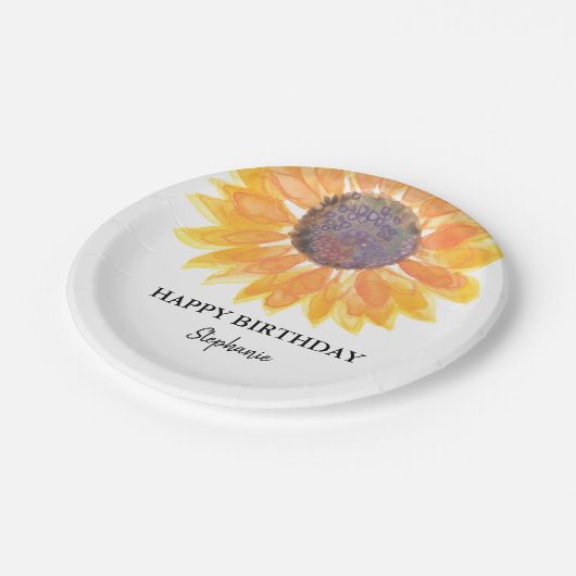 Gepersonaliseerde Happy Birthday Sunflower Paper B Papieren Bordje (Gekanteld)