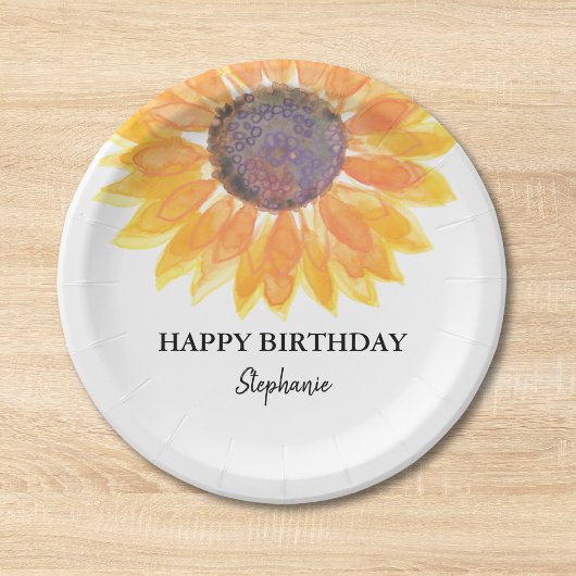 Gepersonaliseerde Happy Birthday Sunflower Paper B Papieren Bordje