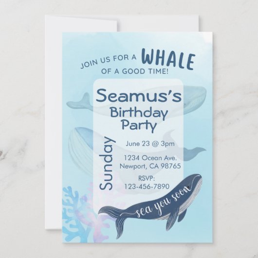 Gepersonaliseerde Happy Birthday Uitnodiging Blue (Voorkant)