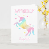 Gepersonaliseerde Happy Birthday Unicorn Rainbow Kaart (Gele Bloem)