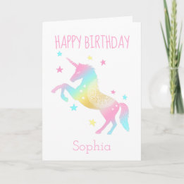 Gepersonaliseerde Happy Birthday Unicorn Rainbow Kaart