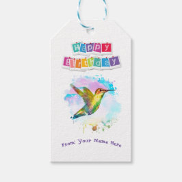 Gepersonaliseerde Happy Birthday Waterverf Humming Cadeaulabel
