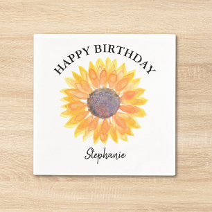 Gepersonaliseerde Happy Birthday Yellow Sunflower Servet