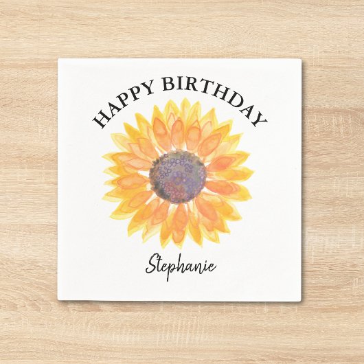 Gepersonaliseerde Happy Birthday Yellow Sunflower Servet