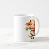 Gepersonaliseerde Happy Brown Koe met Flower Koffiemok (Voorkant rechts)