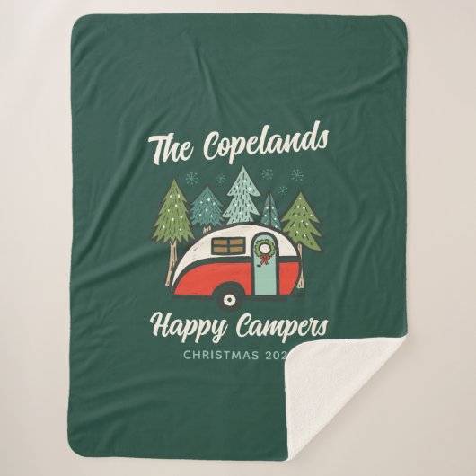 Gepersonaliseerde Happy Campers Kerstmis Sherpa Deken (Voorkant)