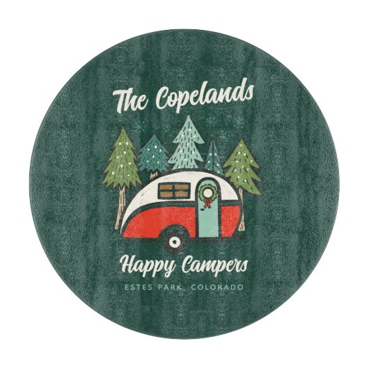 Gepersonaliseerde Happy Campers Kerstmis Snijplank (Voorkant)