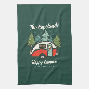 Gepersonaliseerde Happy Campers Kerstmis Theedoek