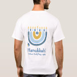 Gepersonaliseerde Happy Chanoeka Menorah Rainbow T-shirt<br><div class="desc">Onze Rainbow Menorah Chanoeka Greeting T-Shirt heeft een populair Rainbow-ontwerp dat omslaat om een vrolijke Chanoeka / Chanoeka-menorah te worden. Met een besprenkeling van Joodse sterren van David is dit moderne ontwerp een prachtige, leuke manier om familie en vrienden een Happy Chanoeka te wensen op je Family Chanoeka-feest. Tekst kan...</div>