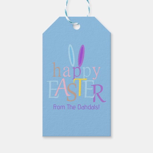Gepersonaliseerde Happy Easter Bunny Ears Blauw Pa Cadeaulabel (Voorkant)