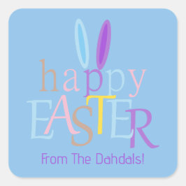 Gepersonaliseerde Happy Easter Bunny Ears Blauw Pa Vierkante Sticker