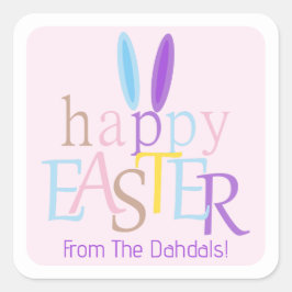 Gepersonaliseerde Happy Easter Bunny Ears Pastel R Vierkante Sticker