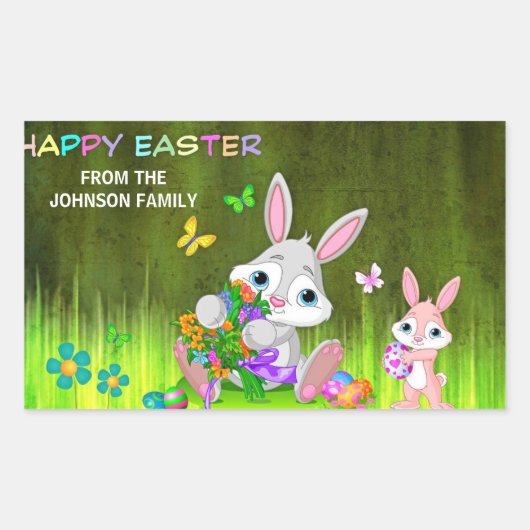 Gepersonaliseerde HAPPY EASTER Bunny gekleurde eie Rechthoekige Sticker (Voorkant)
