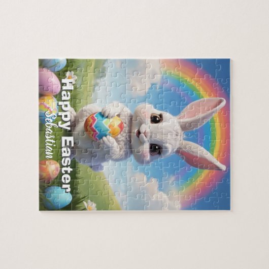 Gepersonaliseerde Happy Easter Bunny Kinder Legpuzzel (Horizontaal)