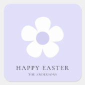 Gepersonaliseerde Happy Easter Paarse Daisy Vierkante Sticker (Voorkant)