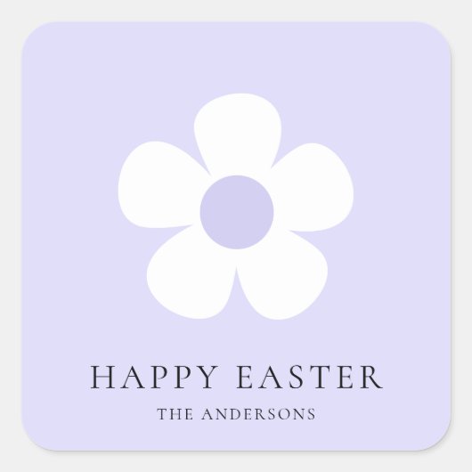 Gepersonaliseerde Happy Easter Paarse Daisy Vierkante Sticker (Voorkant)