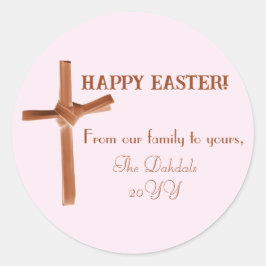 Gepersonaliseerde Happy Easter Palm Cross Bruin Ro Ronde Sticker