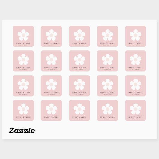 Gepersonaliseerde Happy Easter Pink Daisy Vierkante Sticker (Vel)