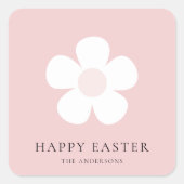 Gepersonaliseerde Happy Easter Pink Daisy Vierkante Sticker (Voorkant)