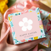 Gepersonaliseerde Happy Easter Pink Daisy Vierkante Sticker