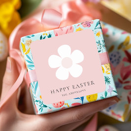 Gepersonaliseerde Happy Easter Pink Daisy Vierkante Sticker