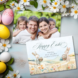 Gepersonaliseerde Happy Easter Waterverf Bunny Fot Feestdagenkaart