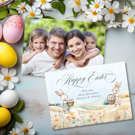 Gepersonaliseerde Happy Easter Waterverf Bunny Fot Feestdagenkaart