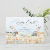 Gepersonaliseerde Happy Easter Waterverf Bunny Fot Feestdagenkaart (Staand voorkant)