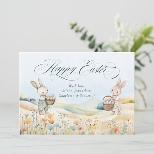 Gepersonaliseerde Happy Easter Waterverf Bunny Fot Feestdagenkaart (Staand voorkant)