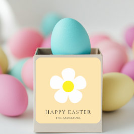 Gepersonaliseerde Happy Easter Yellow Daisy Vierkante Sticker