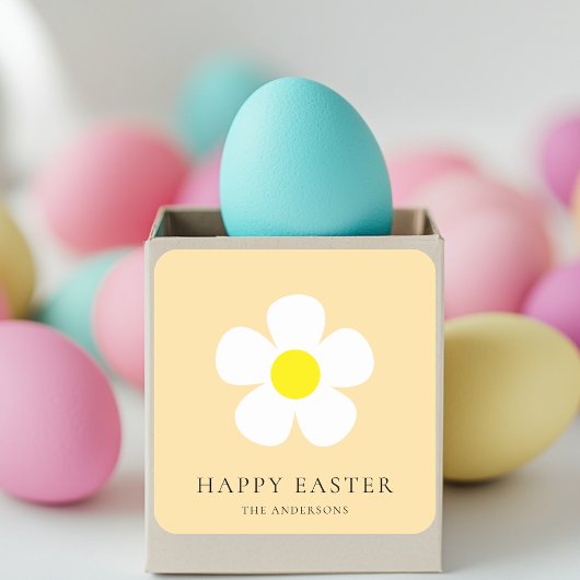 Gepersonaliseerde Happy Easter Yellow Daisy Vierkante Sticker