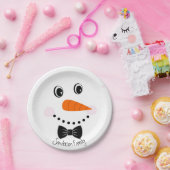 Gepersonaliseerde Happy Face Snowman Black Bowtie Papieren Bordje (Feest)