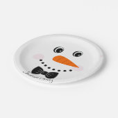 Gepersonaliseerde Happy Face Snowman Black Bowtie Papieren Bordje (Gekanteld)