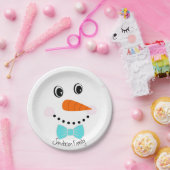 Gepersonaliseerde Happy Face Snowman Blauwgroen Bl Papieren Bordje (Feest)