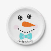 Gepersonaliseerde Happy Face Snowman Blauwgroen Bl Papieren Bordje (Voorkant)