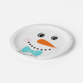 Gepersonaliseerde Happy Face Snowman Blauwgroen Bl Papieren Bordje (Gekanteld)