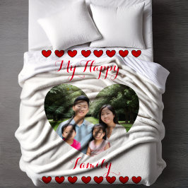 Gepersonaliseerde Happy Family Heart Lijst Foto Fleece Deken