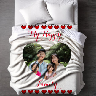 Gepersonaliseerde Happy Family Heart Lijst Foto Fleece Deken