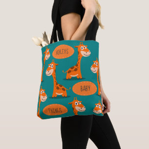 Gepersonaliseerde Happy Giraffe Baby Tote Bag
