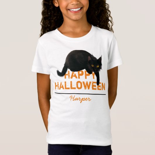 Gepersonaliseerde Happy Halloween Black Cat T-shirt (Voorkant)