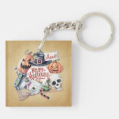 Gepersonaliseerde Happy Halloween | Button Sleute Sleutelhanger (Achterkant)
