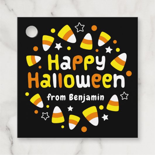 Gepersonaliseerde Happy Halloween Candy Corn Gift Bedankjes Labels (Voorkant)