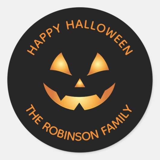 Gepersonaliseerde Happy Halloween Jack O Lantern Ronde Sticker (Voorkant)