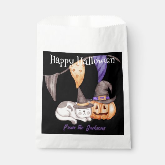 Gepersonaliseerde Happy Halloween | KAT EN POMPOEN Bedankzakje (Voorkant)