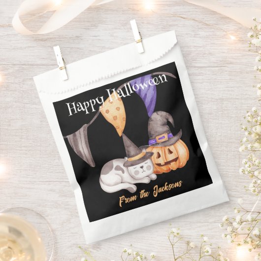 Gepersonaliseerde Happy Halloween | KAT EN POMPOEN Bedankzakje (Geknipt)