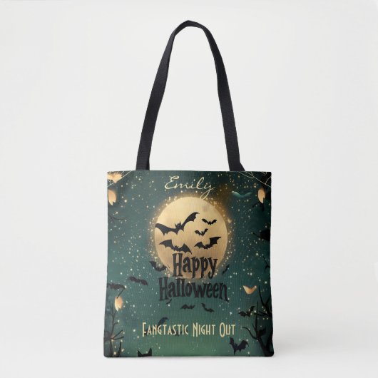 Gepersonaliseerde Happy Halloween met Green Moonli Tote Bag (Voorkant)
