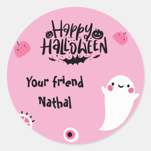 Gepersonaliseerde Happy Halloween met Schattigee G Ronde Sticker (Voorkant)